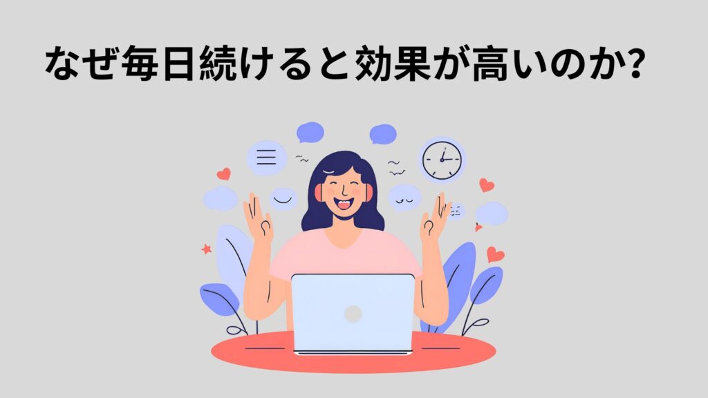 毎日英語学習を続けて、英語が喋れるようになった人の絵。