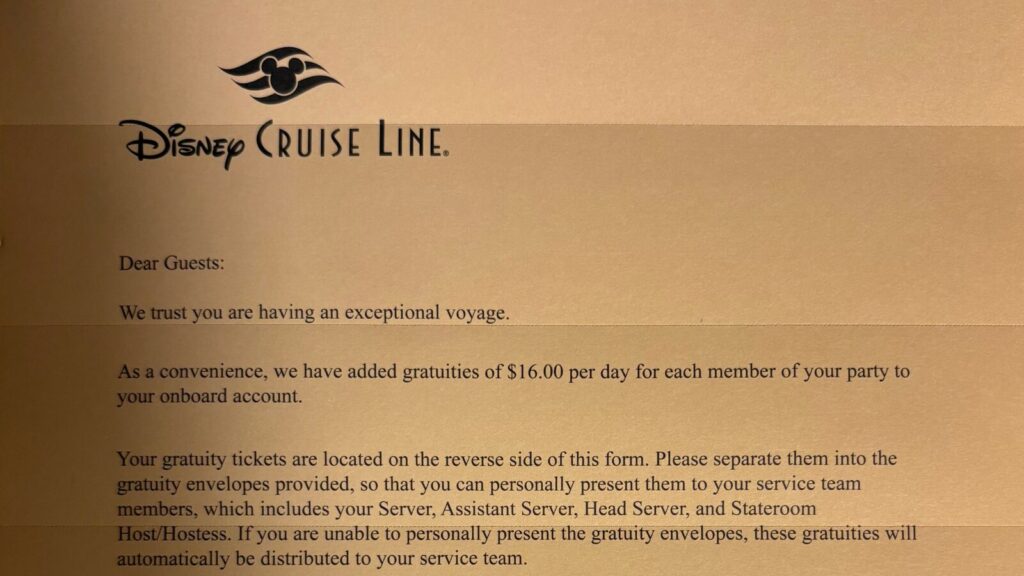 ディズニークルーズのチップ請求