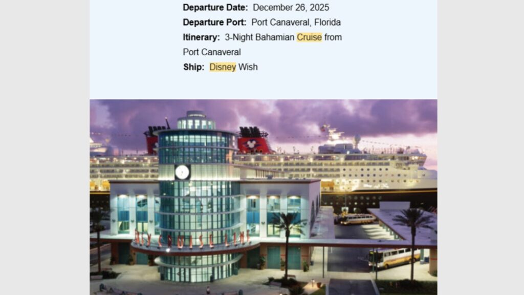 terminal情報が書いてないDisney Cruise Lineのメール